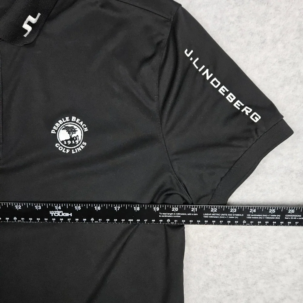 J.Lindeberg Mens XL Black Polo Shirt Pebble Beach Golf Links Tour Tech TX Jersey